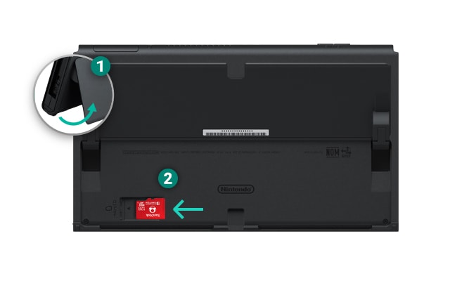 How to insert MicroSD memory card in Nintendo Switch OLED or Switch V1 / V2  